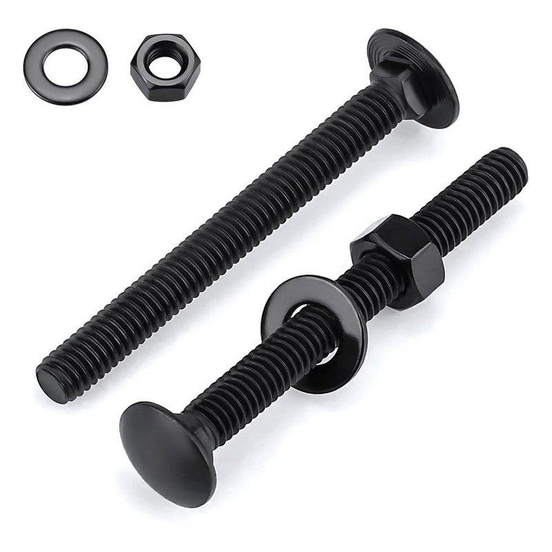 Glvaner 16 Sets 1/4-20 x 3-1/2" Black Carriage Bolts Screws and Hex Nuts & Flat Washers, 304 Stainless Steel 18-8, Round Head Square Neck, Full Thread Coverage - Image 1